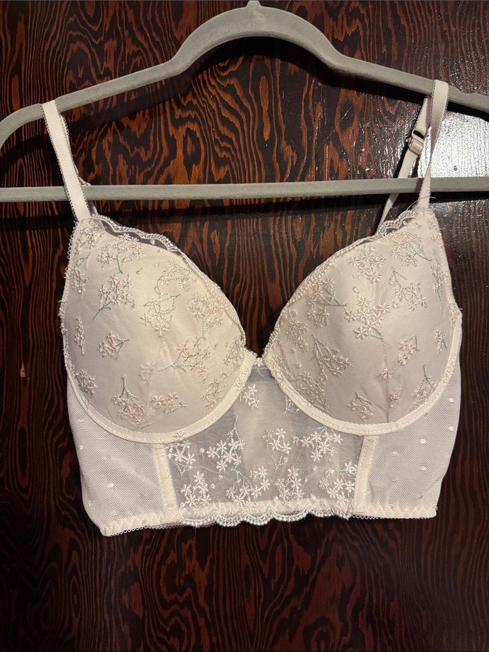 Delicate Embroidered Longline Bra - Cream